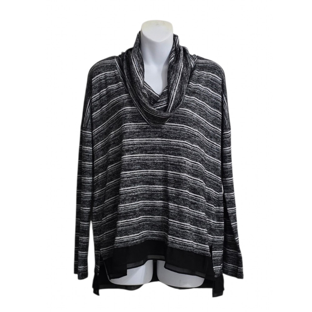 White House Black Market Striped Cowl Neck Mixed Media Tunic Sweater Sz M